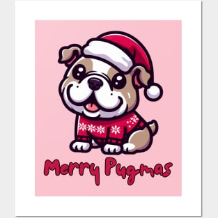 Santa Pugmas Dog Posters and Art
